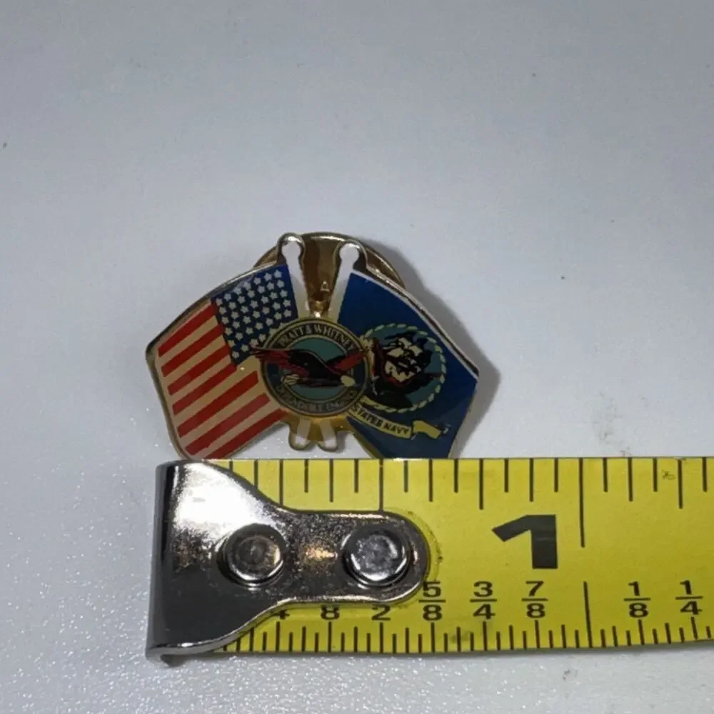 Vtg Pratt & Whitney Patriotic USA/ Navy Flag Enamel Pin - Dependable Engines